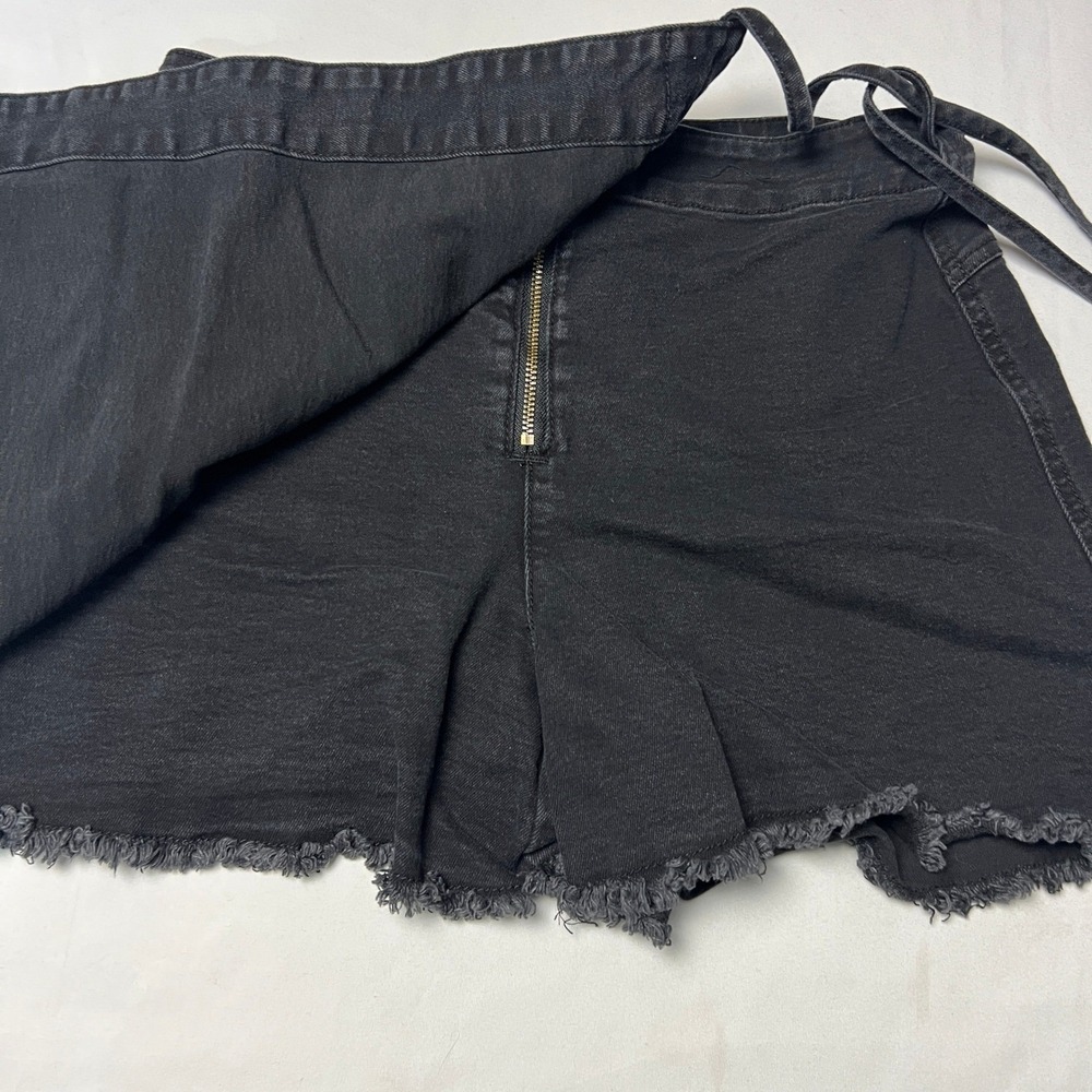 VERSONA Skort Wrap Mini Skirt Frayed Hem Whimsigoth Grunge‎ Black Denim Size 8 - Picture 2 of 8